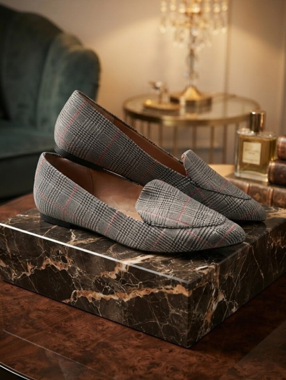 Classic Women's Grey Plaid Loafers